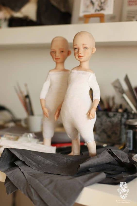 muñecas mixtas,  arcilla,  muñeca de tocador, tela de algodón